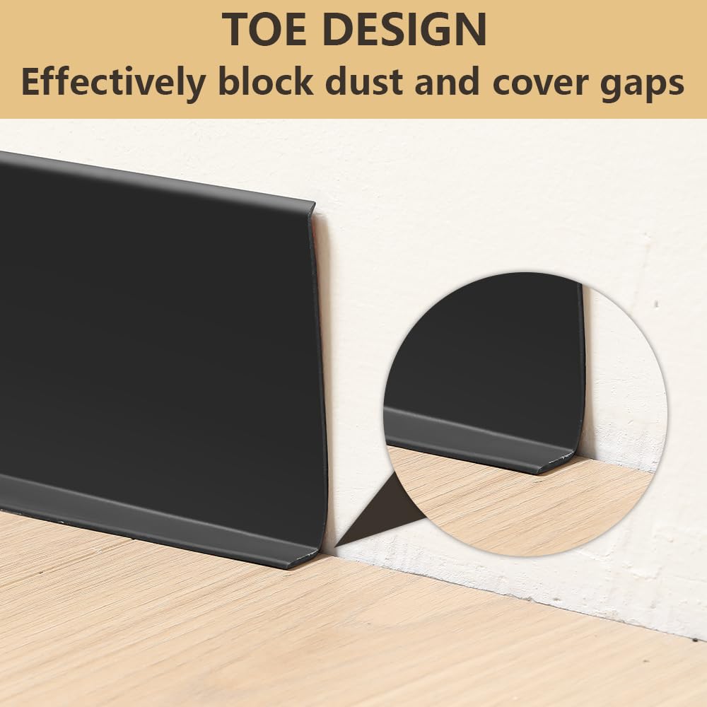 Modanatura flessibile per battiscopa, design autoadesivo in vinile, base da parete in gomma, 10,2 cm (larghezza) x 12,2 m (L), nero