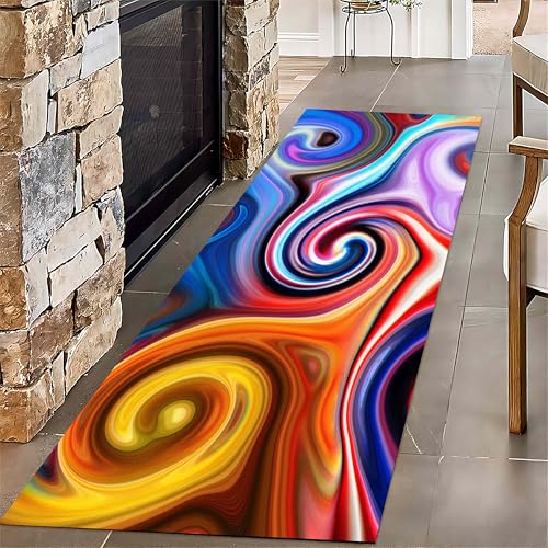 Bohemian Runner Rug, 4x12ft Abstract Vortex Geometric Aesthetic Carpet, Orange