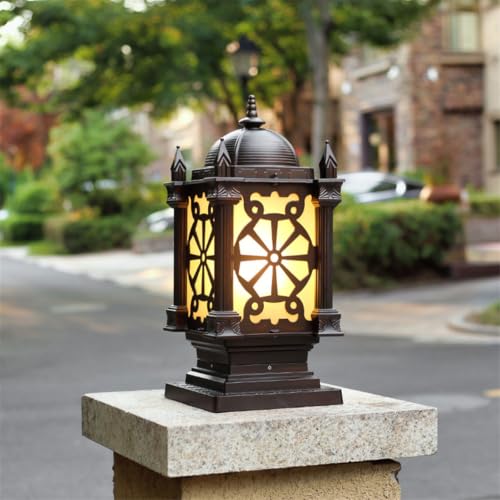 Lampadaire extérieur européen en verre jaune et lanterne antique pour jardin