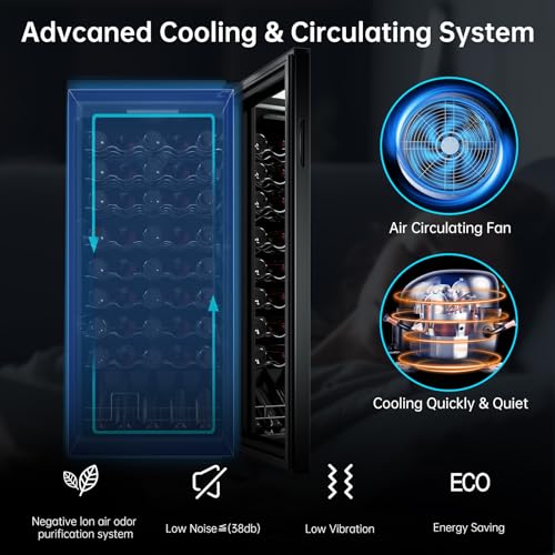 Image of KingChii 45 Bottle Wine Cooler Refrigerator Freestanding Wine Fridge - Intelligent Digital Control, Low Noise Professional Compressor, Tempered Glass for Home, Office