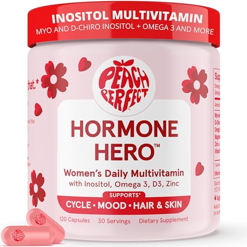 Peach Perfect Inositol Multivitamin – Myo-Inositol & D-Chiro 40:1 Blend, Omega-3, Vitamin D3, Magnesium, Zinc – Supports Women’s Health, Mood, Energy, Supplement – 30 SVG