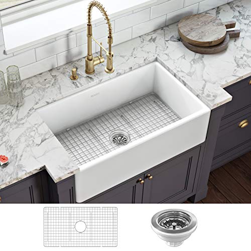 Ruvati 33 x 20 inch Fireclay Reversible Farmhouse Apron-Front Kitchen Sink Single Bowl