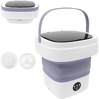 Mini Washing Machine 12 L Portable Washing Machine with Removable Drying Basket Foldable 3 Modes Deep Cleaning Travel Washing Machine for Camping and Travel Purple [Energy Class B]