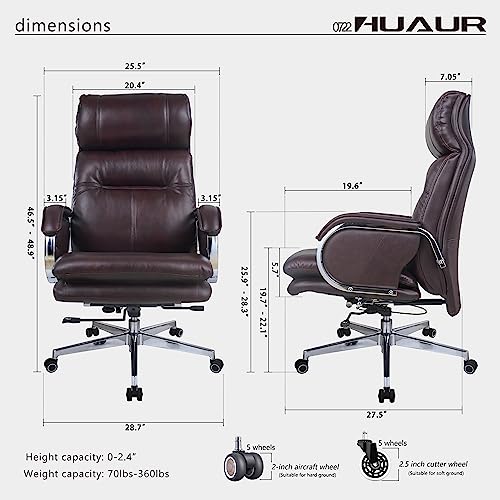 Huaur Genuine Leather Modern Executive Chair High-Back Support 90 To 150 Degrees Tilt And Upholstered Home Desk Chair With Base 360Lb Capacity Swivel Computer Office Chair (Brown) #TOP3
