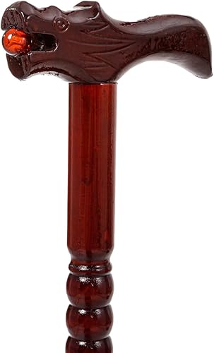 Miniatura 2 de THY Collectibles Bastón de madera con punta de goma para hombres y mujeres, ergonómico y a la moda, bastón acanalado rojo oscuro de 35 pulgadas con