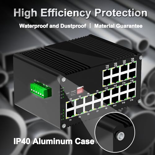 Image of 24-Port Managed PoE Gigabit Industrial Ethernet Switch, 2-Layer，Lightning Protection 4KV, IP40, -40C to 80C (-40F to 176F) Operating，Plug&Play,Support CLI, Web, DHCP Server /Client