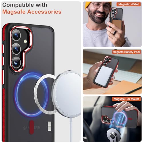 Image of MALEWOLF Magnetic Case for Samsung Galaxy S24+ Plus 5G, Color Match Cover [Compatible with Magsafe] [Military Drop Protection] Anti-Slip Soft TPU Edge Phone Case for Galaxy S24 Plus (Black /Red)
