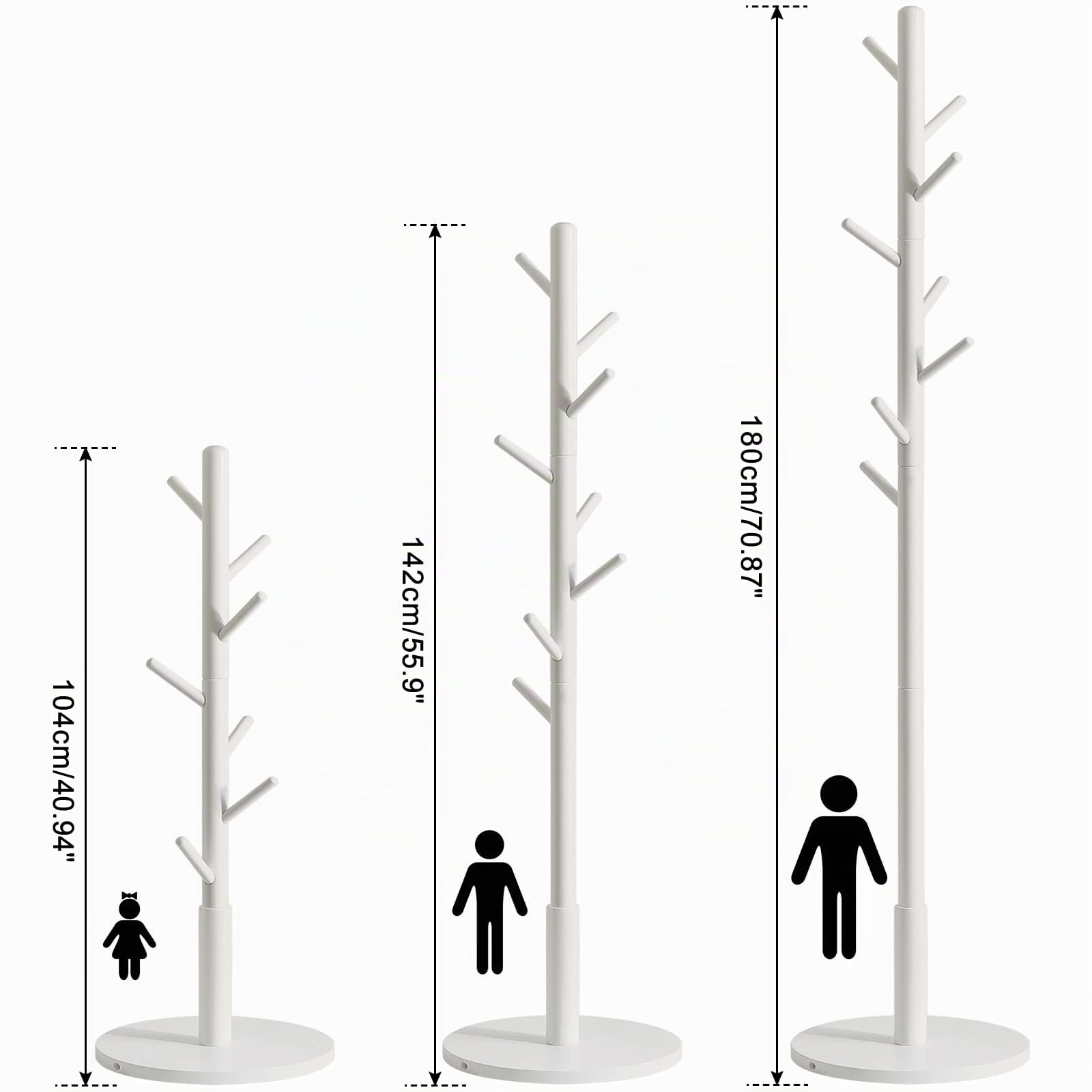 IBUYKE Appendiabiti Da Terra Con 8 Ganci, in Albero Della Gomma, Appendiabiti Fondo Rotondo, Per Corridoio, Camera Da Letto, Casa, Ufficio, Sciarpa, Borsa, Vestiti, Bianca WD-114