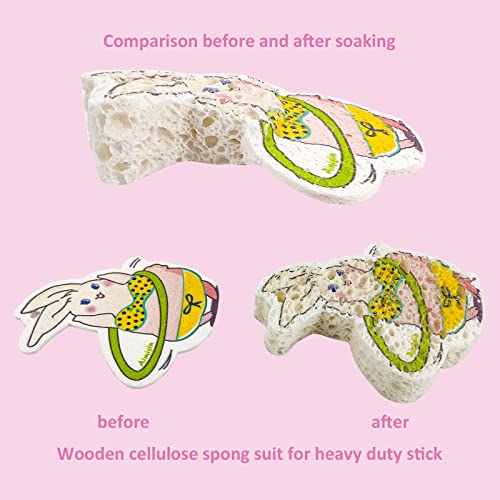 Image of 3pcs Compressed Wood Pulp Sponge Scrubber, Cute Cartoon Dual-Sided Reusable Dish Washing Cleaning Sponges Brush, with Lanyard, Individually Packaged, Household Cleaning Supplies
