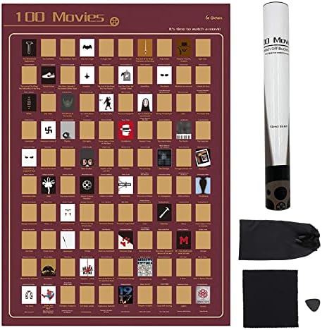 100 Films Scratch Off Poster, Film Lover 100 Should See Film Problem,Frameless-Film Bucket Checklist Scratch Off Poster, Best Films for Household to Watch (Crimson)…