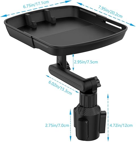 Miniatura 3 de Bandeja portavasos, bandeja para bebidas para automóvil, rotación de 360, ajustable, antideslizante, para comer, accesorios portátiles para