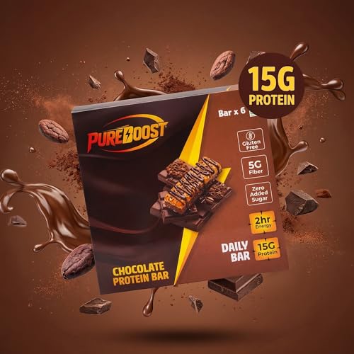 Image of Chocolate Protein Bar | 15g Protein Energy Bar | Gluten Free High Fiber Healthy Snack | Zero Added Sugar Nutrition Bar | Gym, Workout, Diet & Meal - 50g (Pack of 6)