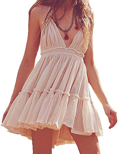 ForeMode Summer Deep V Neck Bohemian Women Mini Short Dress Backless Beach Boho Dress4