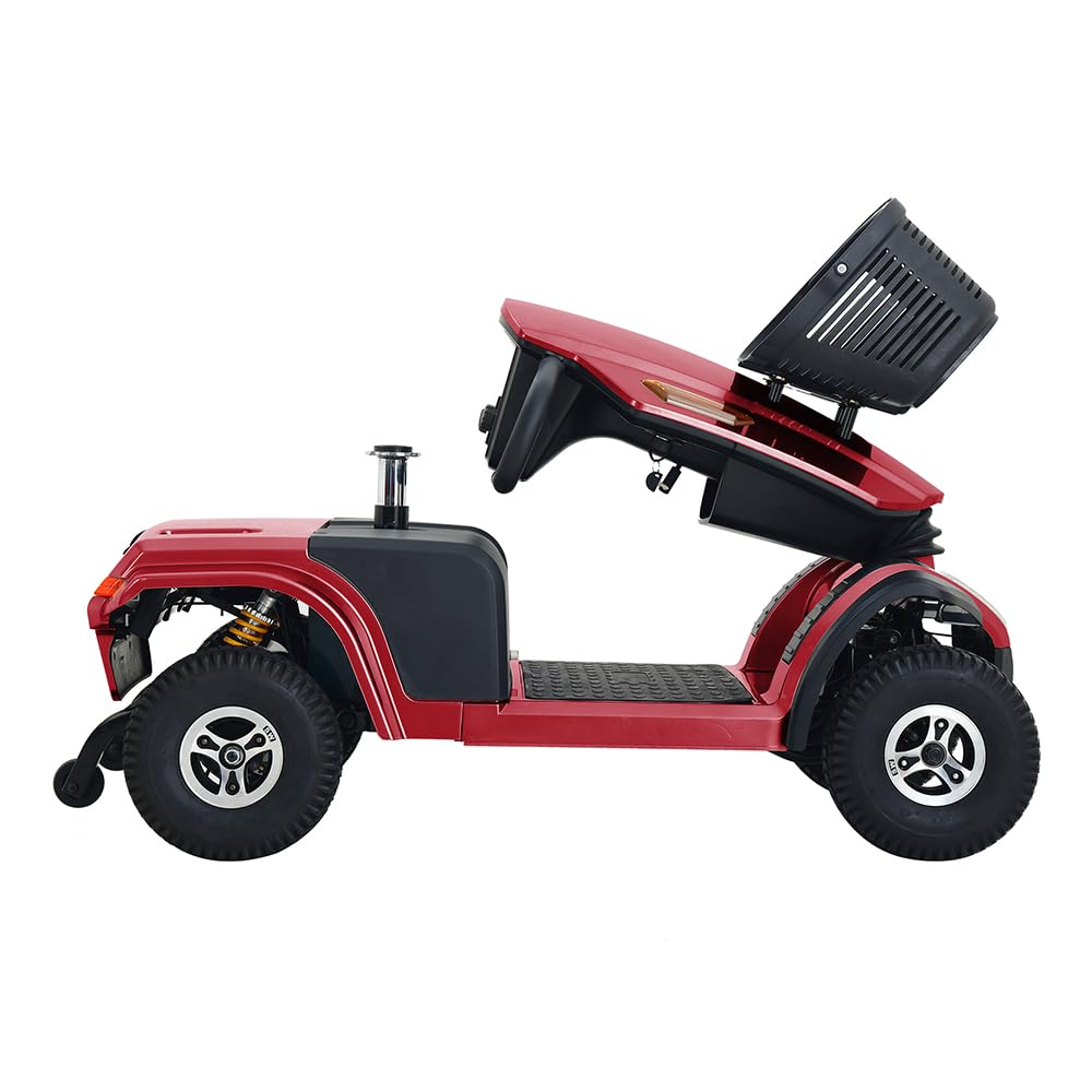 Goldencivetcat Heavy Duty Mobility Scooter with Turn Signal Lights, Large Basket, Headlights, Pneumatic Tires, Rearview Mirrors, Luxury Seat, Crutch Box,S500-RED