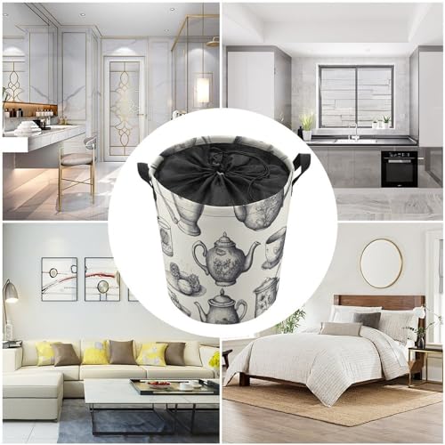 Panier à linge pliable grand format 60L avec motifs tasses imprimées