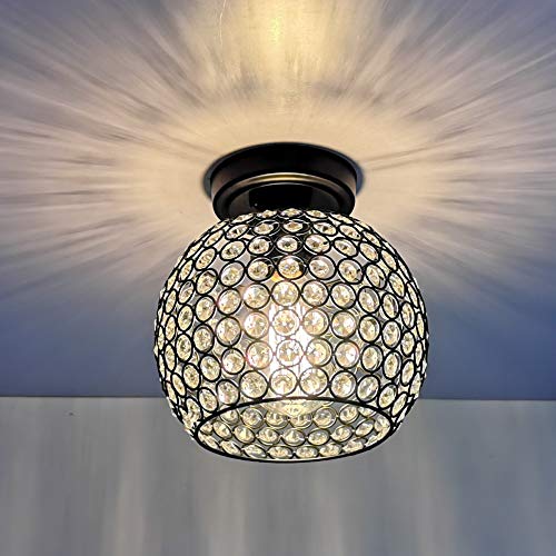 HMVPL Crystal Ceiling Light, Modern Semi Flush Mount Pendant Lighting Fixtures for Kitchen Island Dining Room Foyer Hallway Entryway Farmhouse Closet