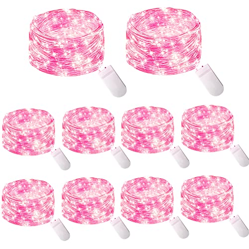 30 LEDs 10 Packs Fairy String Lights Battery Operated String Lights Silver Copper Wire Starry String for DIY Party Christmas Costume Wedding Easter Table Decorations (Pink)
