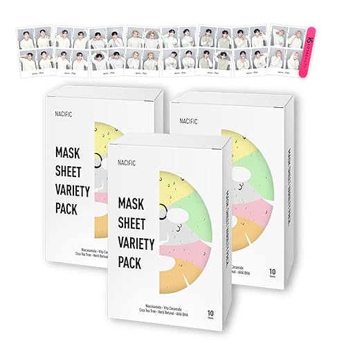 KOSBEAUTY Paquete variado de hojas de mascarillas faciales de alta calidad, 30 hojas para hidratación profunda, juego de belleza coreano para todo