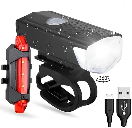 Kit Lanterna E Farol Led Potente Bicicleta Recarregável, Conjunto de Luzes Led Para Bike Resistente