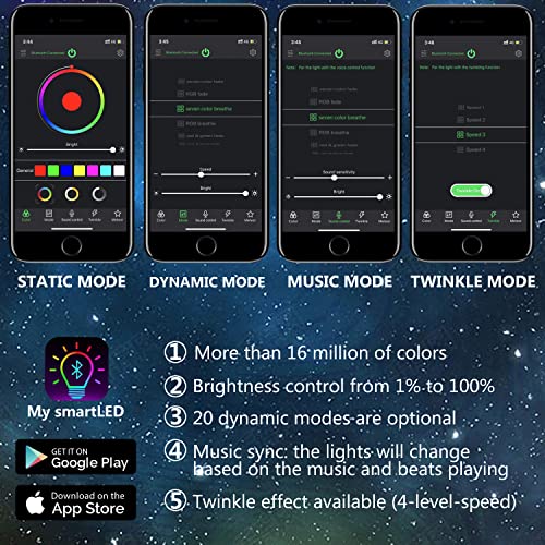 Image of Twinkle 16W Bluetooth APP Control Fiber Optic Lights RGBW Music Sync Star Ceiling Light Kit for Car Home Indoor Interior Decoration Starlight Headliner 550 Pieces 0.03in 13.1ft