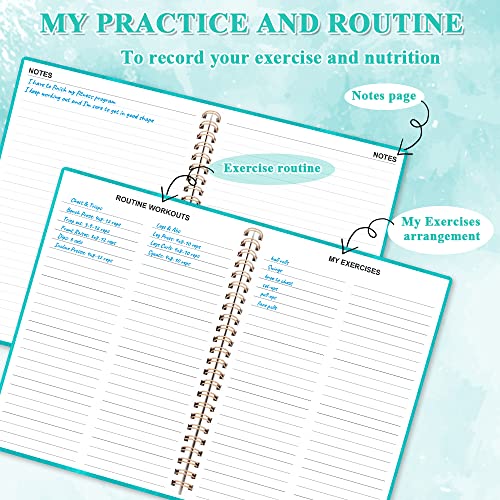Workout Journal - A5 Fitness Journal/Workout Log Book to Track Weight Loss, GYM Journal, Bodybuilding Progress-Daily Health/Wellness Tracker, Exercise Journal for Women, Teal PU Cover Fitness Planner - Thumbnail 5