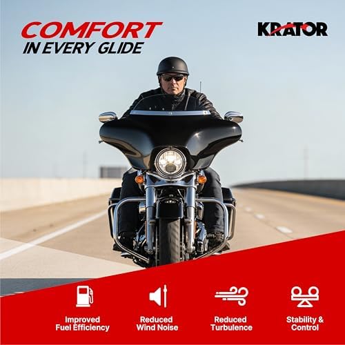 Krator Front Batwing Motorcycle Fairing Compatible with Harley Davidson Road King FLHR (1994-2023) & Road King Special FLHRXS (2017-2026) Gloss Black ABS Fairing, 6" Windshield with Chrome Trim, Smoke - 3