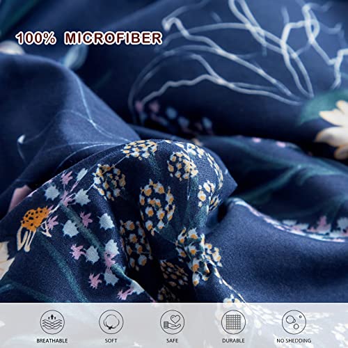 Joyreap 7 Piece Bed In A Bag Full/Queen, Lilies On Navy Floral Design, Microfiber Bedding Comforter Set With Sheets- 1 Comforter, 2 Pillow Shams, 1 Flat Sheet, 1 Fitted Sheet, 2 Pillowcases #TOP6