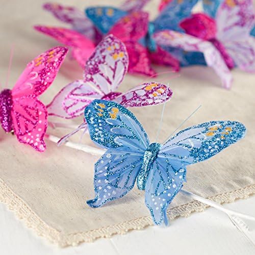 Factory Direct Craft Assorted Color Feather and Glitter Butterflies | 12 Butterflies | with Attached Clips
