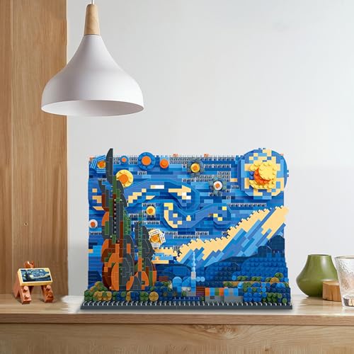 Image of Starry Night Building Kit - 1858 Pcs Van Gogh Painting Kits The Office Set Stitch Wall Art Building DIY Compatible with Lego Blocks Sets Christmas and Birthday Gift for Kids Adults