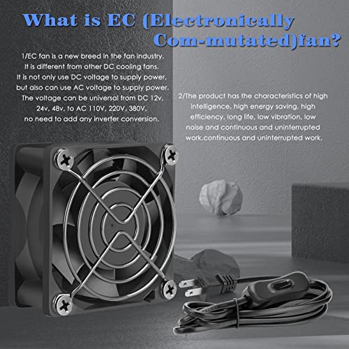 Qirssyn Ec Axial Fan With On Off Switch 60Mm X 25Mm Small Ac 110V 115V 120V 220V 240V Dual Ball For Small Camper Refrigerator Projector Breaker Box Modem Stereo Receiver Cooling #TOP1