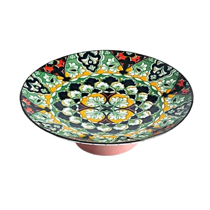 Miska na owoce, Retro podszkliwnie malowany ceramiczny talerz z wysokimi nogami i przekąskami, suszonymi owocami, herbatą wypiekami(Style1)