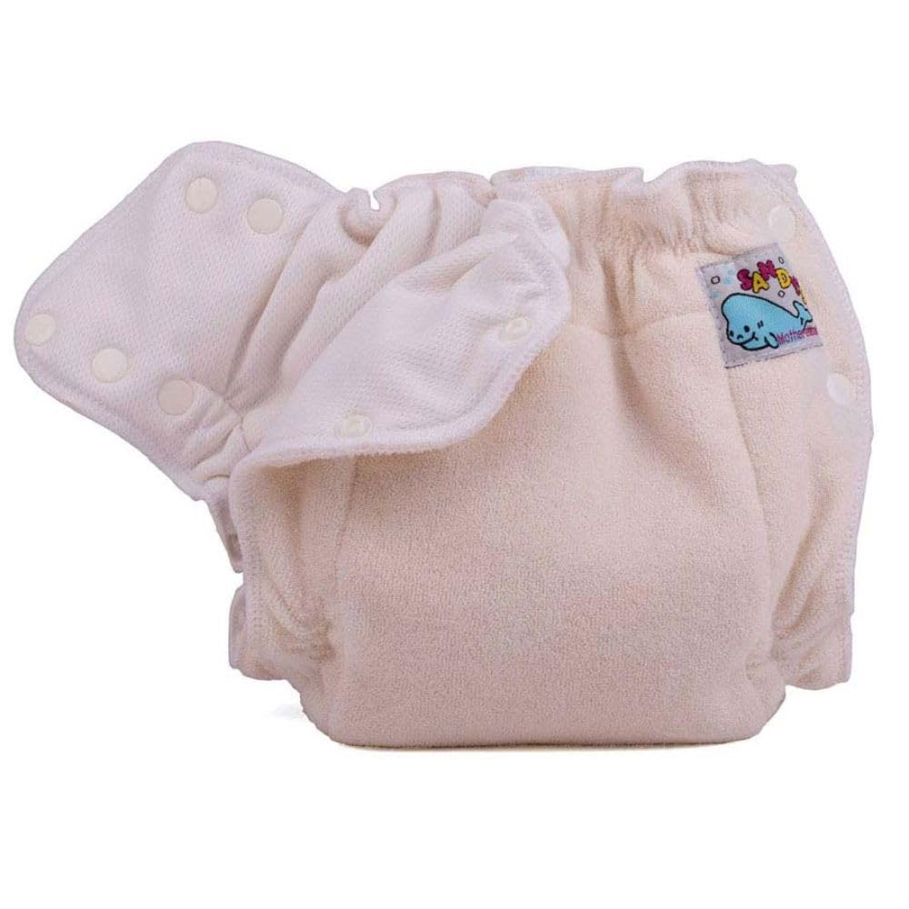 Mother-ease Sandy's Dry Fitted Nappy, Natural Cotton Terry, Leakproof Design with Stay-Dry Lining, Side Popper Fastening (S)