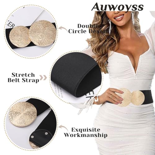 Elastic Wide Waist Belt for Women Circle Buckle Stretch Belt for Dresses Fashion Ladies Leather Belt4