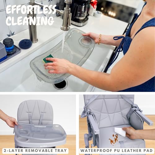 foldable baby high chair with easy clean double-layer tray adjustable foot rest safety first 5 point harness compact space saver baby feeding chair portable for travel