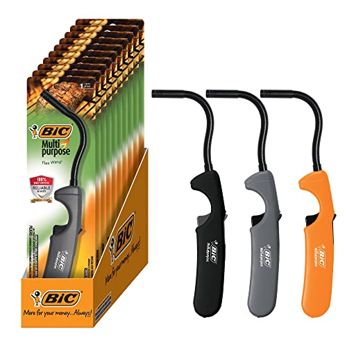 BIC Multi Purpose Lighter with Flexible Metal Wand, Classic Collection, Great Lighter for Candles, Grills and Fireplaces, 10 Count Pack of Lighters