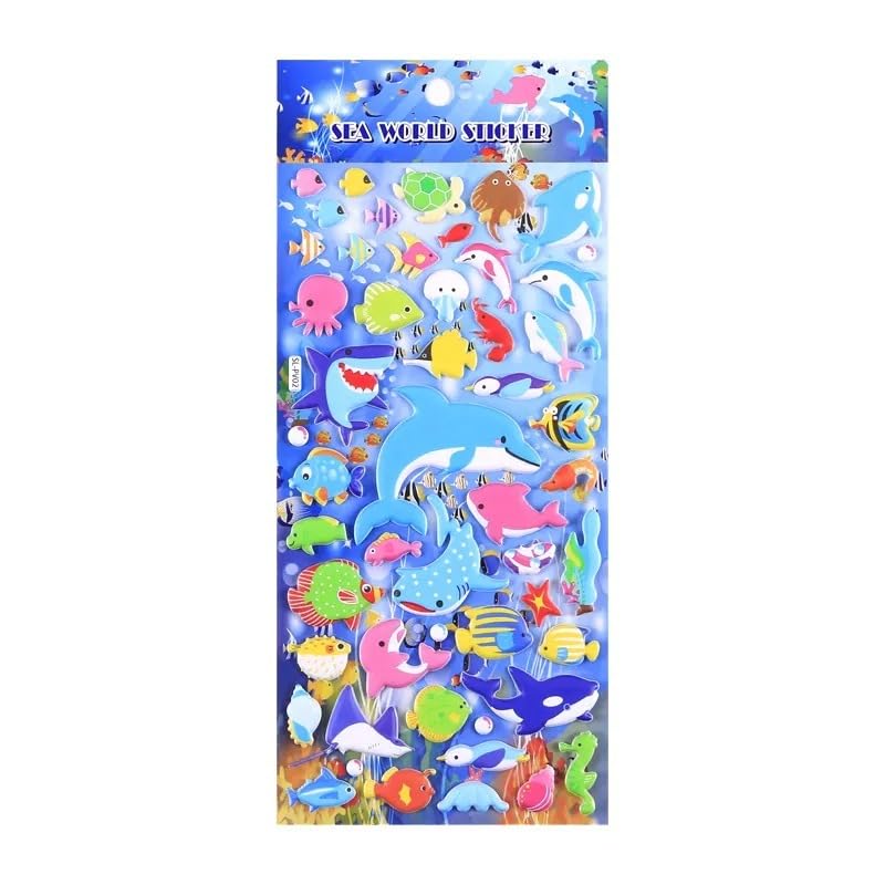Image of Crackles Puffy Stickers for Kids, 3D Stickers for Girls, Aesthetic Sticker, Cute Stickers, Foam Stickers for Kids, Craft Stickers, Self Adhesive Stickers(Sea World-10 Sheet Mix Design)
