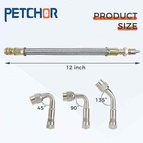 Miniatura 8 de Extensión de vástago de válvula, 4 extensores de vástago de válvula trenzada de acero inoxidable de 7 pulgadas, 6 unidades de 45 90 y 135 grados de