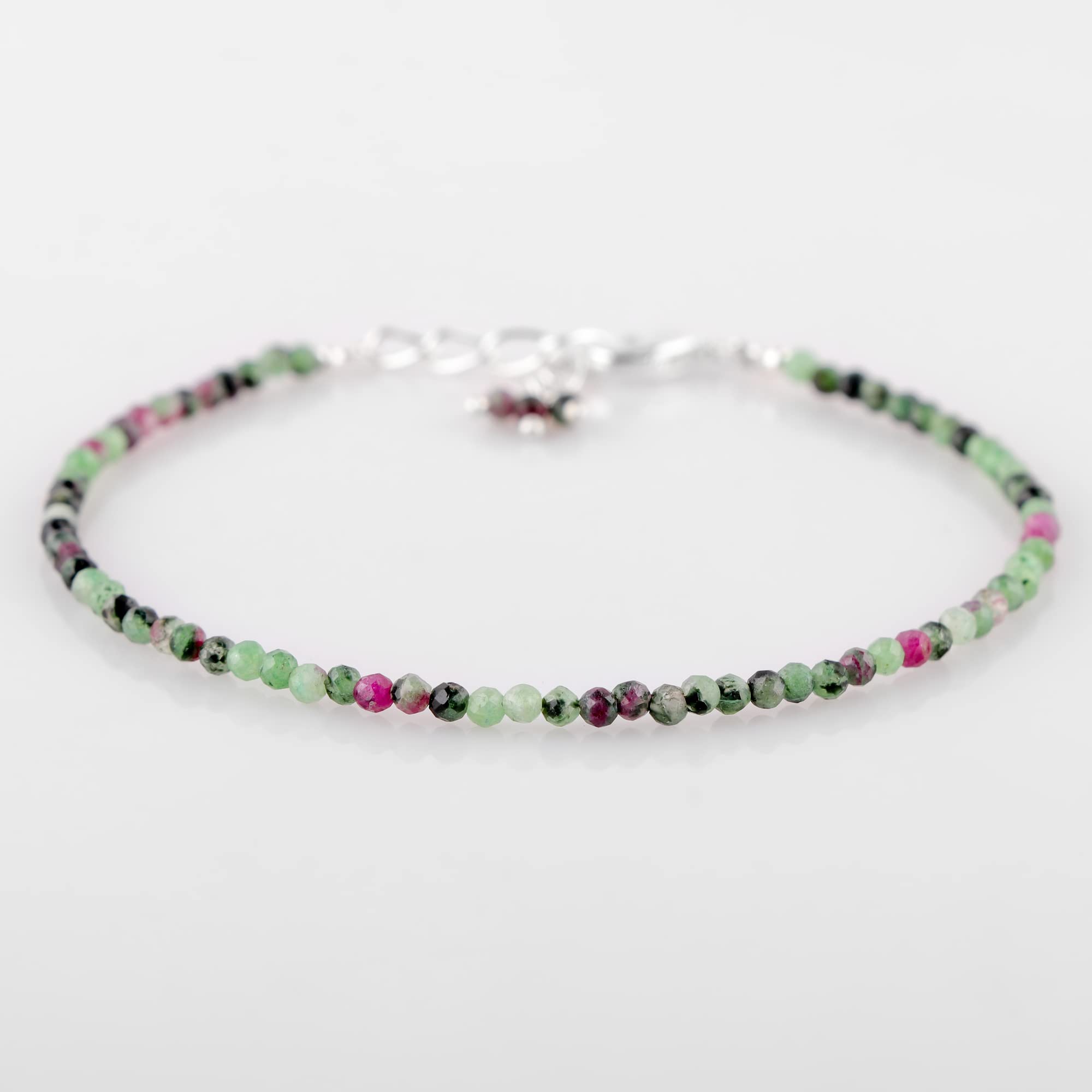 Gempires Natural Ruby Zoisite Beads Beaded Bracelet Dainty Handmade Crystal Bracelet with 8 Inch Silver Plated Hypoallergenic 8 Inch Adjustable Chain Gifts For Women - Image 4