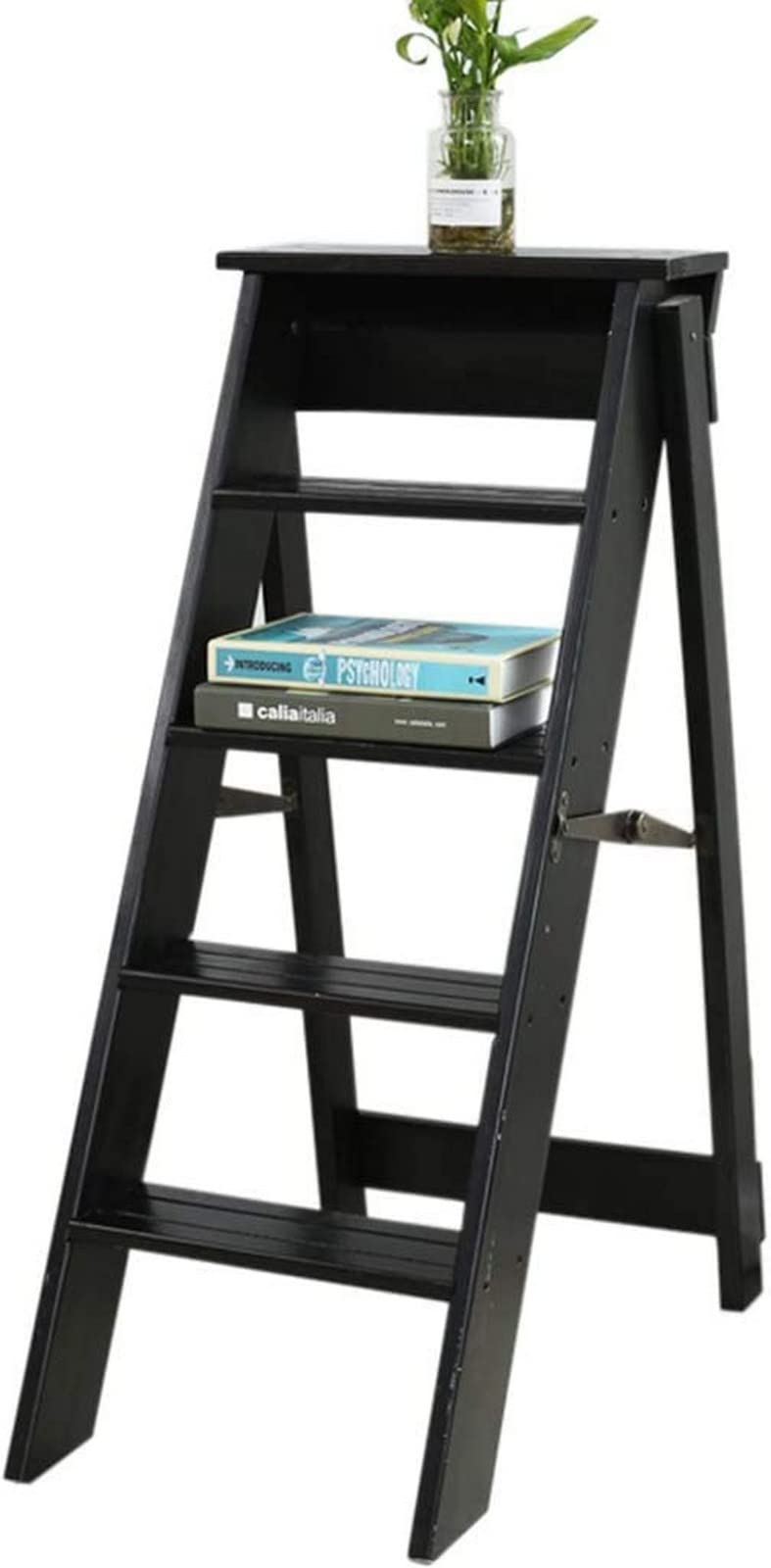 Step Stool Folding Footstool Foldable Shelving Ladder Storage Shelf fashion Solid Wood Folding Chair Multifunction Stepladder/Stairway Chair with 5 Steps Stepladder Stools (C)