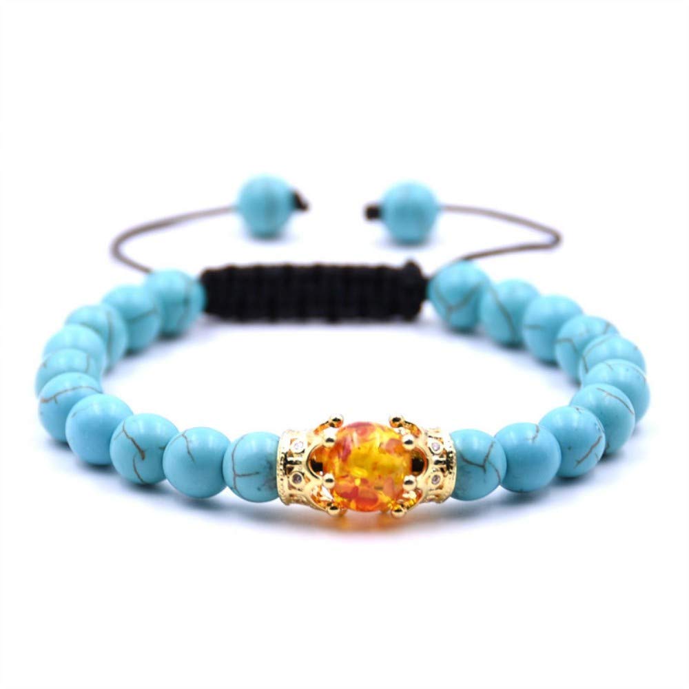 Bracelet en pierre naturelle turquoise et couronne zircon sertie main