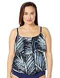 Maxine Of Hollywood Women's Standard 2-Tiered Ruffle Tankini Swimsuit Top, Black//Moonligh, 12