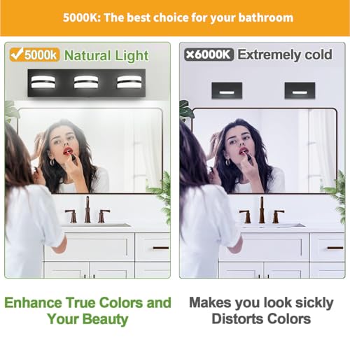 Image of Rotatable LED Bathroom Vanity Light 3-Light 19 inch Black Dimmable ETL | 1550 LM, 15 Min. Quick Install, Acrylic Lampshade, Metal Base, 5000K Temperature, Flicker-Free, CRI85+ Color Rendering