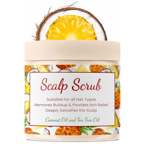 CalmGrace Exfoliating Scalp Scrub | Coconut & Pineapple Hair Scrub Scent with Dead Sea Salt & Coconut Oil | Hair Scalp Exfoliator for Dandruff Prone Oily Hair & Dry, Itchy Scalp – 200g