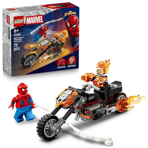 LEGO | Marvel Spider-Man vs. Ghost Rider Motorcycle - Superhero Toy w/a Motorbike Model 2 Minifigures Web String & Fire Elements - Gift for 6+ Year Old Boys - 76335