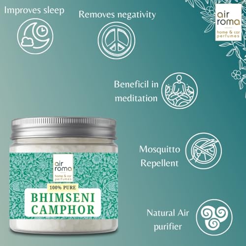 Image of AIR ROMA Bhimseni Original Camphor 100g Jar - Pack of 1 | 100% Pure, Organic, Camphor (Kapur) for Puja, Arti, Meditation, Aromatherapy, Refreshing Fragrance & Neutralizes Negative Energy