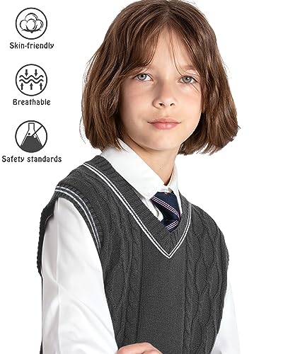 Image of JSTEX Boys Sweater Vest 100% Cotton Kids Uniform Vest V-Neck Sleeveless Knit Pullover for Boy Girls Toddler Size 4-14