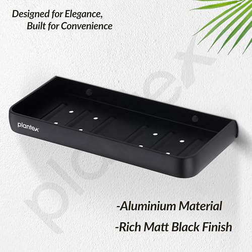 Image of Plantex Self Adhesive Aluminium Double Soap Holder for Bathroom /Dual Soap Case /Soap Stand /Bathroom Accessories - Pack of 1 (1503, Black)