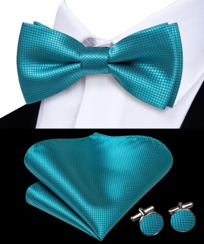 Image of Dubulle Mens Paisley Striped Bowtie Set Pre-tied Bowtie for Men and Pocket Square Set Wedding Business