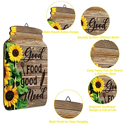 4 Pcs Kitchen Wall Decor Mason Jar Set Wooden Rustic Home Decor Inspirational Kitchen Decor Hanging Farmhouse Kitchen Signs Wall Decor For Home Decor (Sunflower) #TOP4
