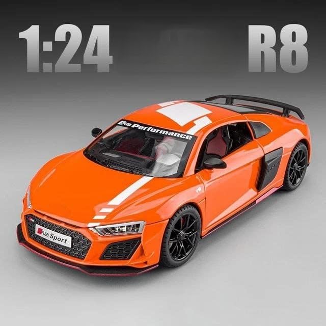 Image of Scale Exclusive Alloy Metal Pull Back | Die-cast Car Model with Sound Light Mini Auto Toy for Kids Metal Model Toy Car with Sound and Light (1.24 Scale -DC AODI R8 V10-ORANGE)